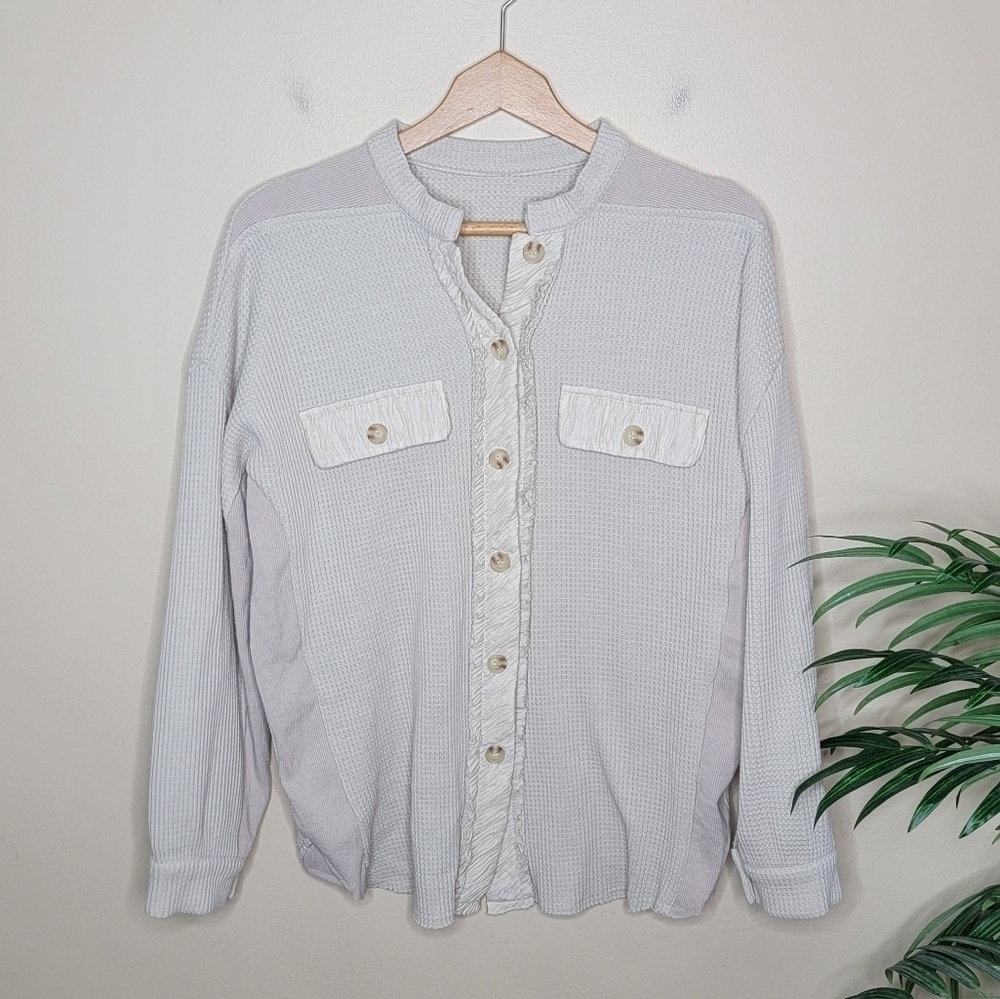 Chouyatou | Waffle Textured Button Front Shirt Size Medium